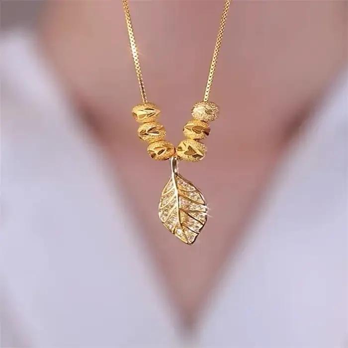 Nouveau collier pour femme couleur or 18 carats avec pendentif feuille micro-pavé en zircon