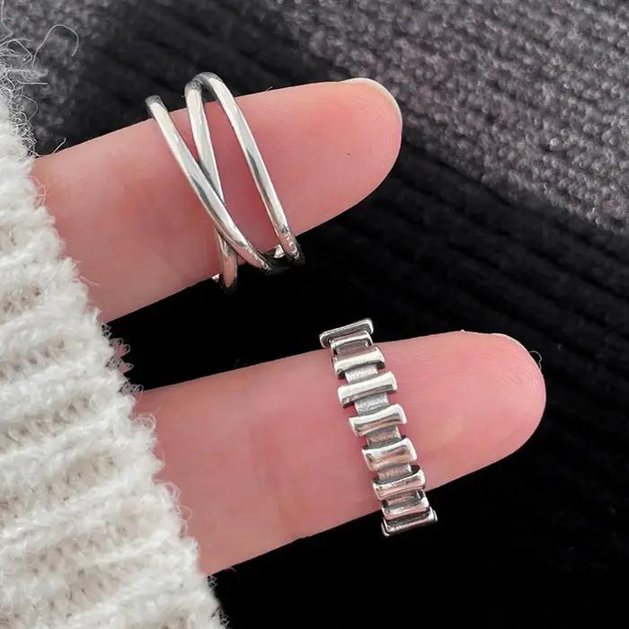 Bague rétro élégante en argent sterling 925 réglable pour femmes et filles accessoire de bijoux pour occasions spéciales et quotidiennes