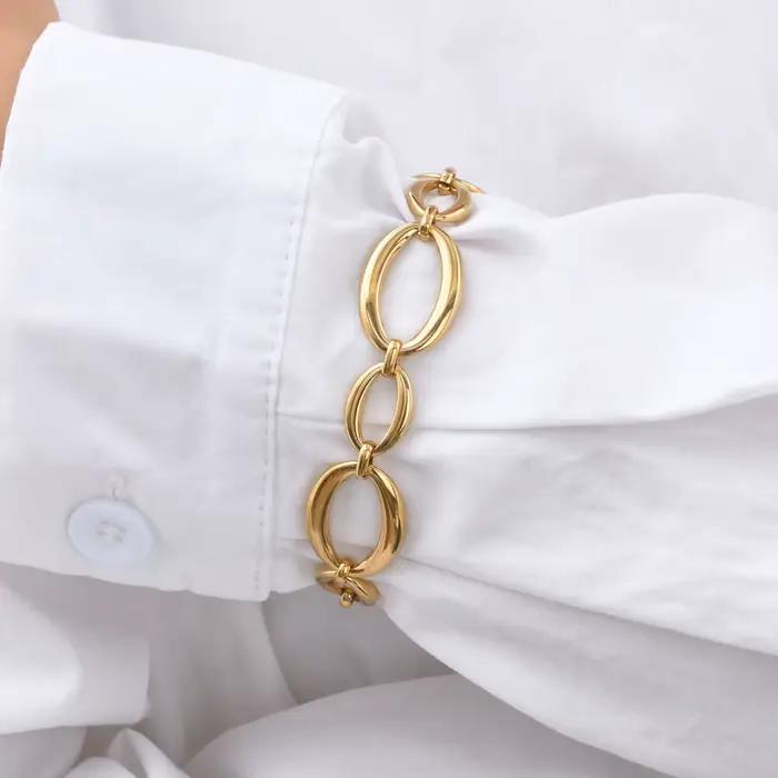 Bracelet elliptique distinctif pour femmes, Bracelets en acier inoxydable à chaîne faits à la main, cadeau de bijoux étanche à la mode
