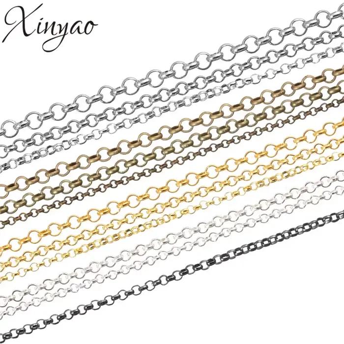 Bracelet à breloques en métal pour ensemble de bijoux, chaîne Rolo bricolage, couleur bronze antique, or et argent, 10m par lot, 2mm/4mm/3/3mm