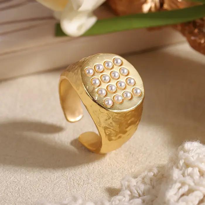 Bague chic plaquée or avec perle pour femme - Bijou tendance