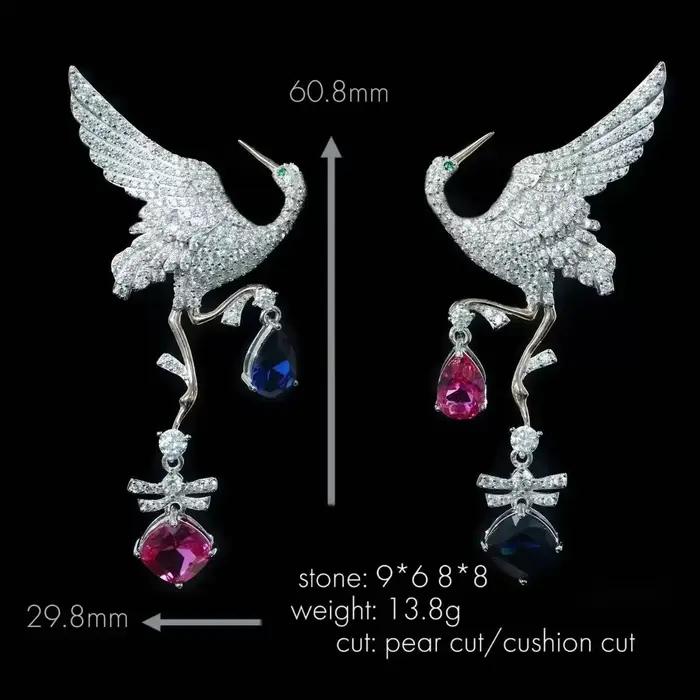 ZOCA luxe 925 en argent Sterling colibri oreille Clips pour les femmes brillant bleu Zirconium oiseau Piercing boucles d'oreilles bijoux fins