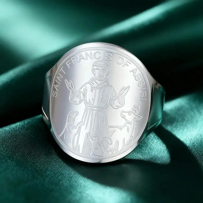 LIKGREAT – bague médaille de St Francis pour hommes et femmes