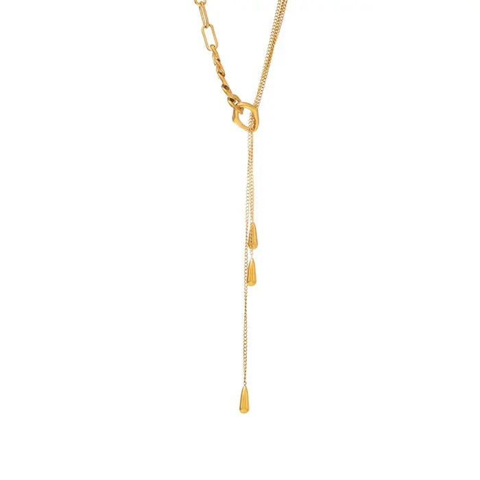 Trois colliers à chaînes différentes pour femmes, plaqués or 18 carats, en acier inoxydable, long collier à pampilles pour femme, chaîne pour pull