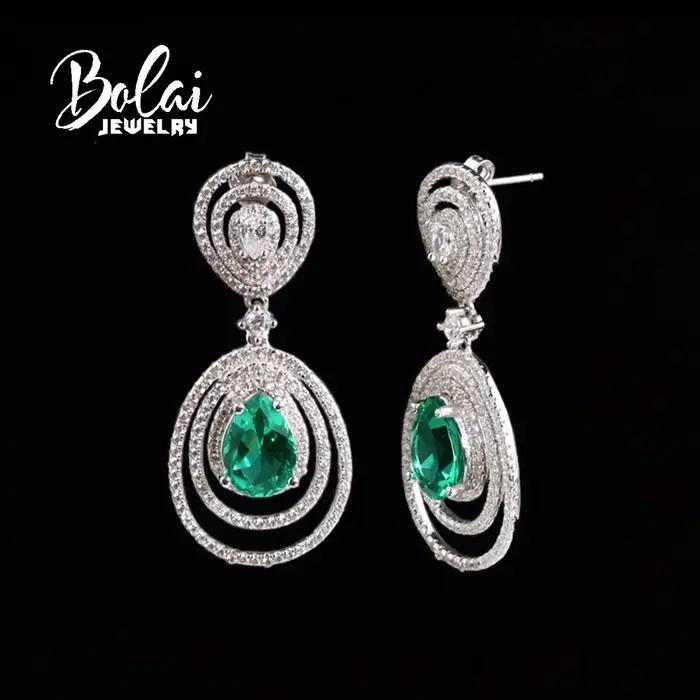Boucles d'oreilles longues de luxe en argent S925, 4,20 ct, poire créée 7x9mm, émeraude Nano, bijoux