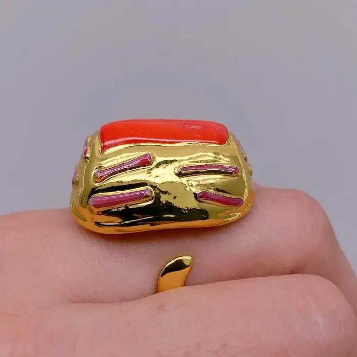 YYGEM 24x28mm gros corail Orange anneaux réglables mode plaqué or bague anniversaire bijoux