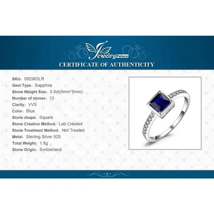 Bague carrée en argent Sterling 925 avec saphir bleu pour femmes