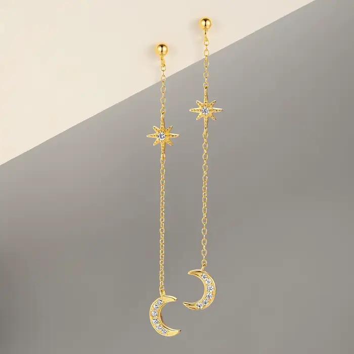 Aide-Boucle d'oreille longue en argent regardé 925 pour femme, ligne d'oreille, document en or 18 carats, piercing en fil d'oreille, boucle d'oreille goutte, accessoires bijoux