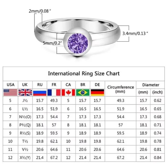 Bague pierre naissance à avec bijoux d'anniversaire remplaçables en Zircon 12 couleurs