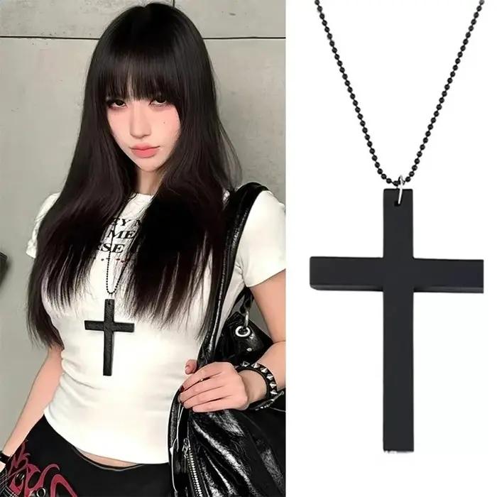 Collier avec pendentif croix en bois gothique Punk pour femmes et hommes