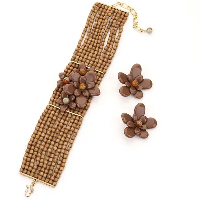 Déclaration Vintage perles Chocker collier et boucles d'oreilles fleurs Design femmes à la mode bijoux de fête de mariage