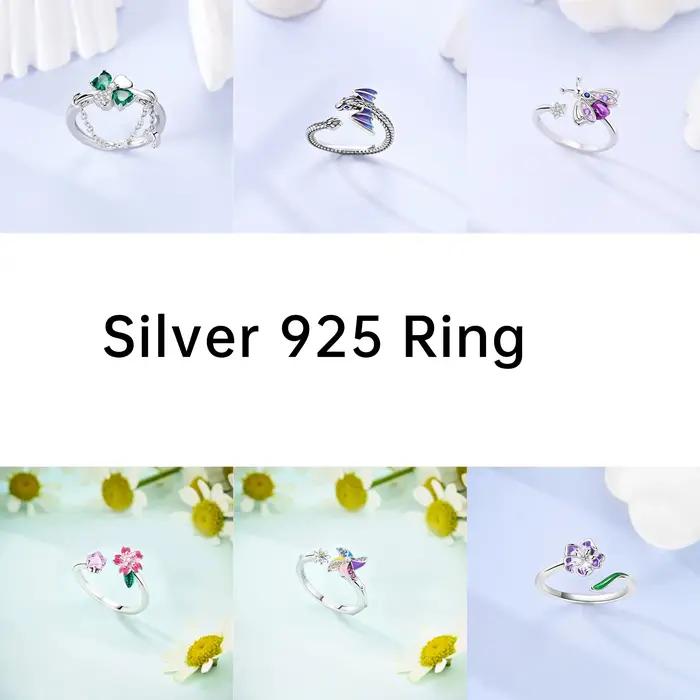 Trèfle réglable anneau 925 en argent Sterling Original rotatif fleur de cerisier anneaux ouverts pour les femmes bijoux de mariage cadeau