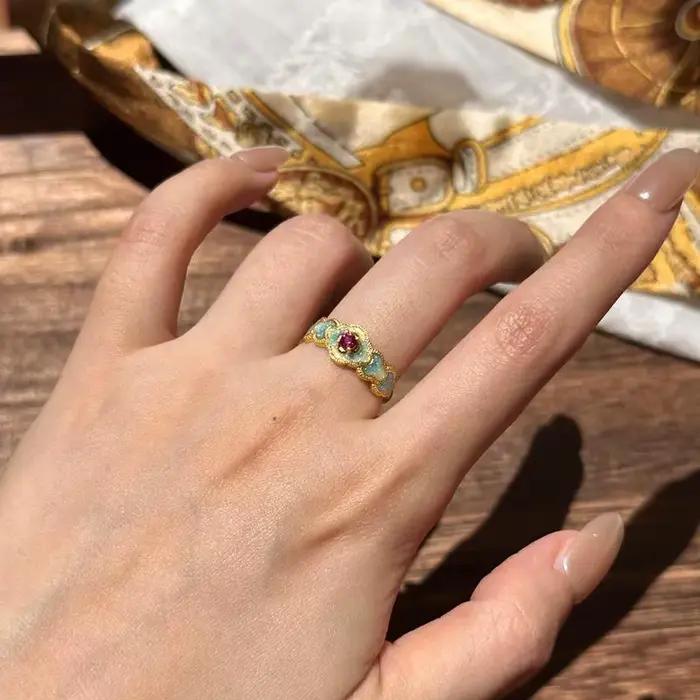 Bague de cocktail classique vintage fleur or zirconium réglable pour femmes occasions spéciales mariage