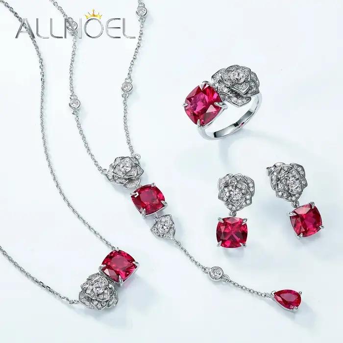 ALLNOEL 925 argent Rose fleur laboratoire rubis boucles d'oreilles pour femme