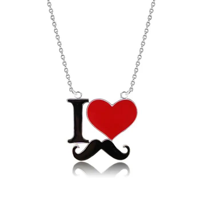 Collier en émail couleur argent et or avec pendentif cœur et moustache pour femmes et filles, bijou à la mode pour les meilleures occasions sociales