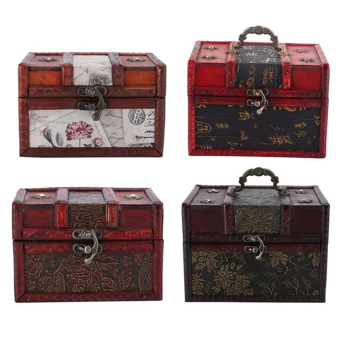Boîte à bijoux vintage en bois de style européen rétro, étui de rangement, bibelots anciens, boîte de rangement, cadeau de fête des mères