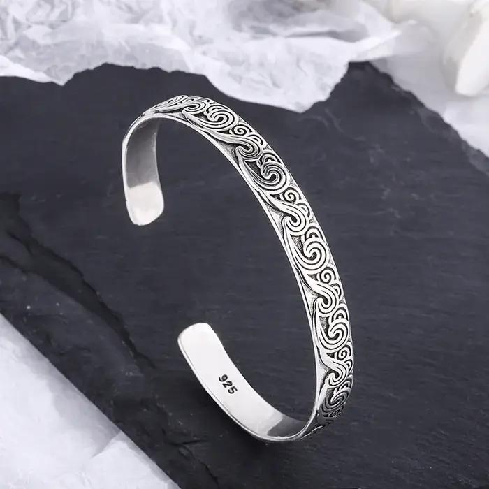 Nouveauté rétro vague Bracelets 925 bijoux en argent Sterling mode Spray personnalité doux nuage ouverture