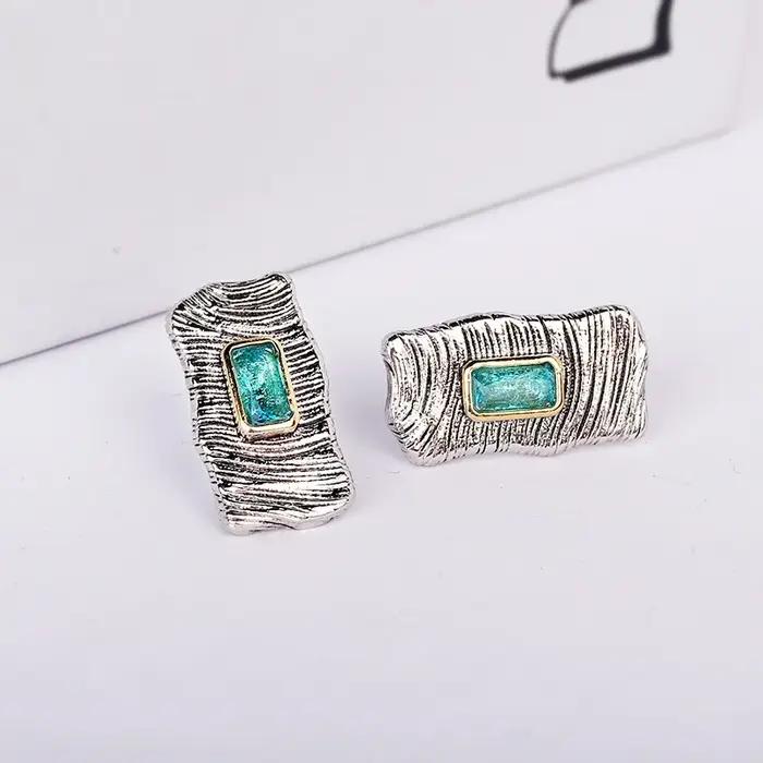 Boucles d'Oreilles Rétro en Argent Naturel pour Femme