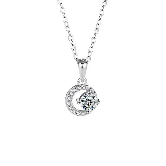 Collier pendentif lune en moissanite en argent sterling S925 LinkerLove pour femme, plaqué or blanc,