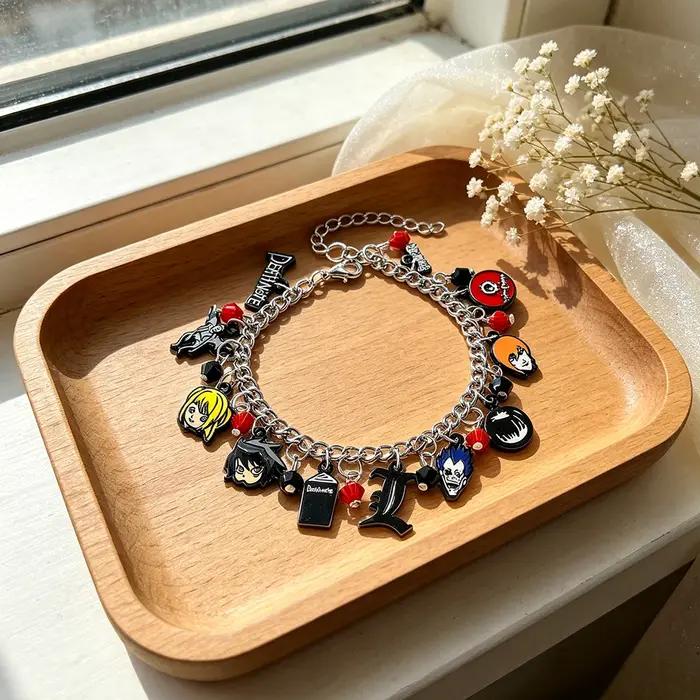 Bracelet porte-bonheur Death Note - Bijoux de cosplay anime avec breloques L, Light, Misa, Ryuk et S