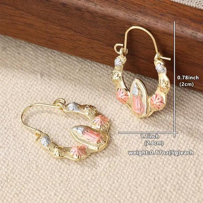 Boucles d'oreilles ethniques sculptées à la main pour femmes motif floral trois couleurs géométrie métallique pour usage quotidien bijoux de fête cadeau d'anniversaire