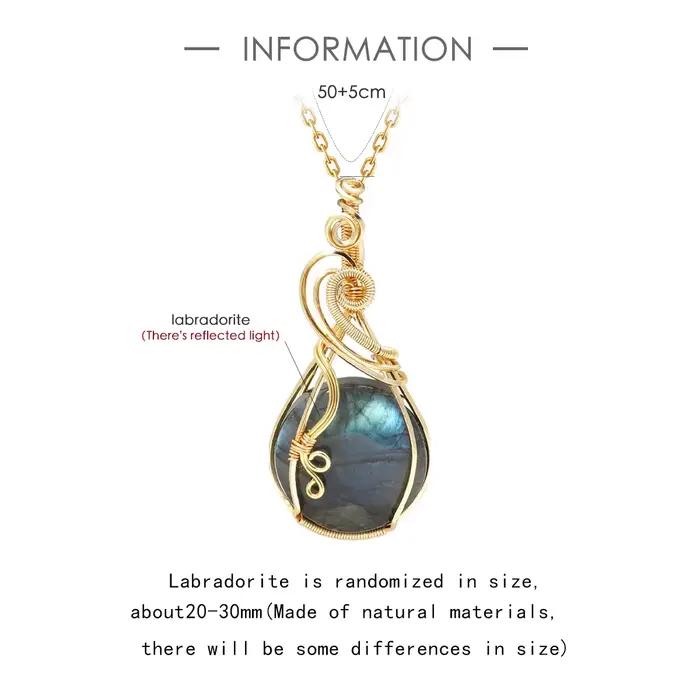 Pendentif en labradorite arc-en-ciel avec chaîne et boîte pour femme, bijou naturel pour occasions spéciales et cadeaux