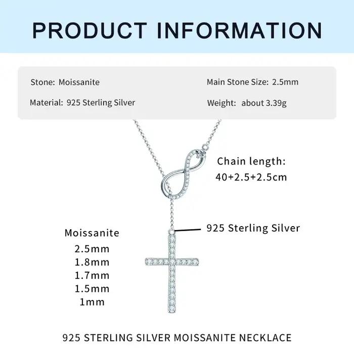 Collier pendentif infini en argent Sterling 925 pour femmes, bijoux ronds en croix Moissanite 0,5 ct avec certificat