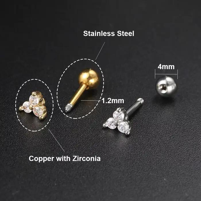 Helix Tragus Rook Lobe oreille Piercing boucle d'oreille pour femmes fleur Zircon cône goutte boucle d'oreille en acier inoxydable Cartilage Piercing bijoux