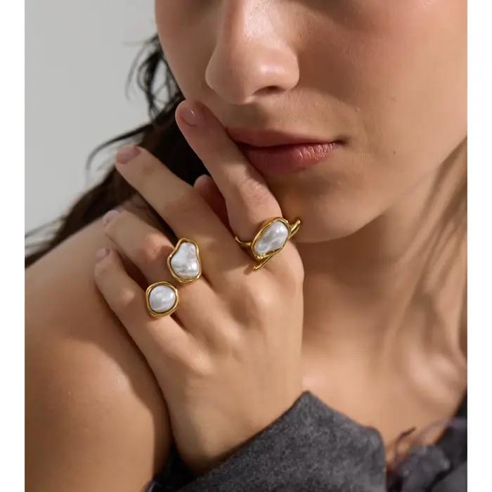 Yhpup 2025 – bague Vintage en perles d'imitation baroques pour femmes, plaqué or 18 carats, mode distinctive, bijoux de charme attrayants