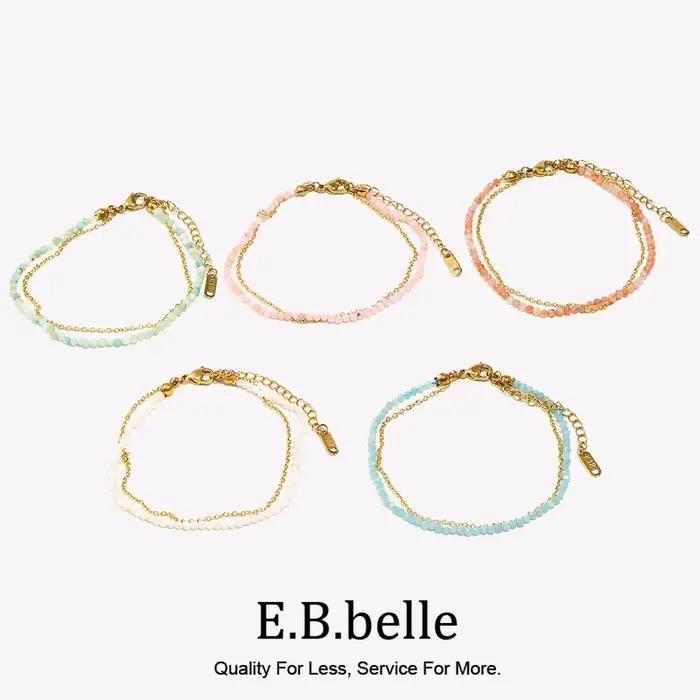 E.B.belle Amazonite Bracelet Double couche en forme de O en acier inoxydable 316L Bracelets à main pour femme plaqué or 18 carats Bijoux de cheville