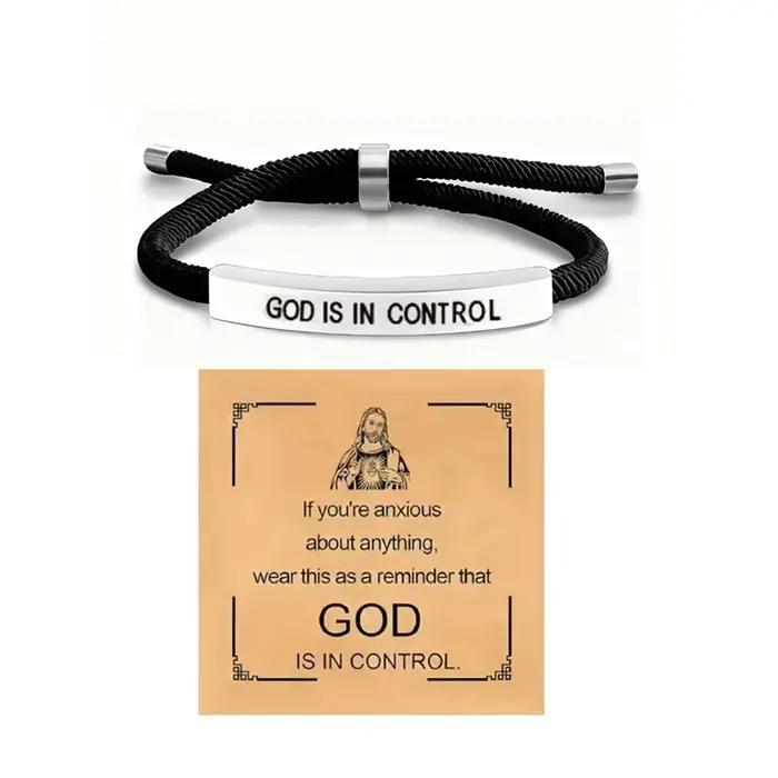 Bracelet dieu est contrôlé en acier inoxydable, corde réglable d'inspiration chrétienne, avec cadeau