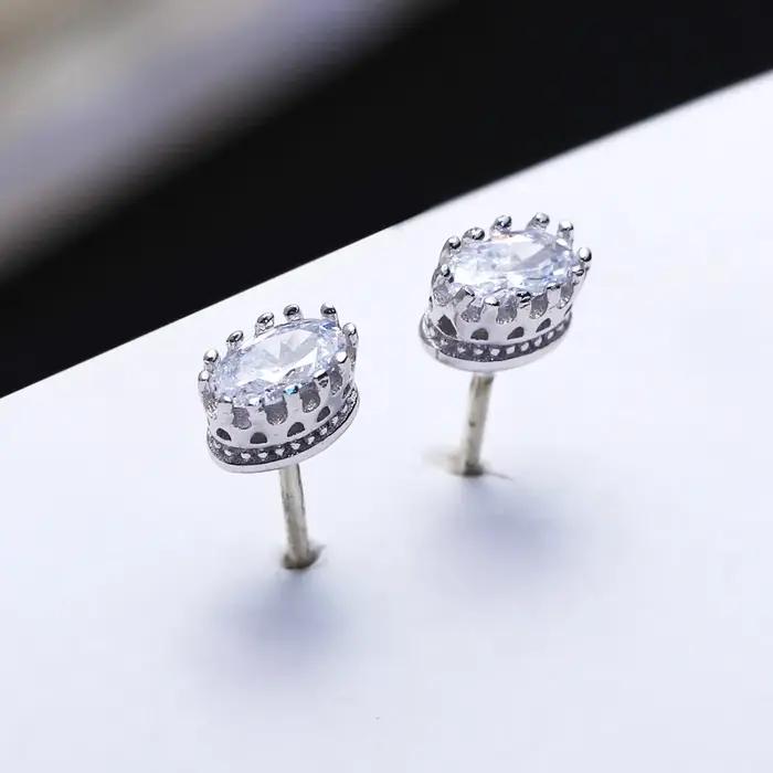 Boucles d'Oreilles Ovale en Argent Sterling 925 Serties de Zirconium Blanc Bijoux Pour Femmes Occasions Spéciales Cadeau Élégant