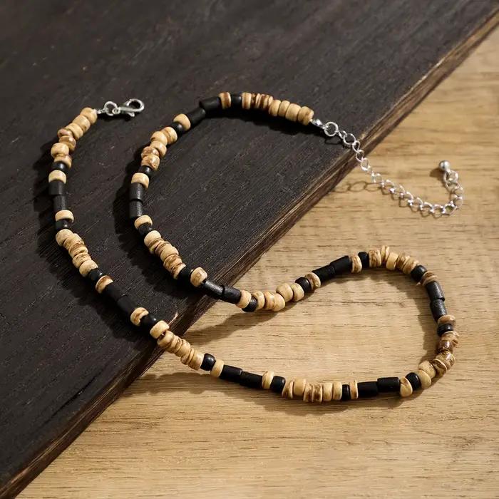 Collier chaîne de petites perles marron et noir pour hommes, ras du cou court en perles de bois, tendance, bijoux à la mode, 2023