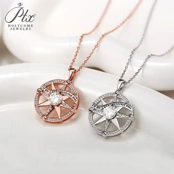 Pendentif Boussole Moissonite D VVS1 Collier en Argent Sterling 925 Hypoallergénique pour Femmes Occasions Spéciales