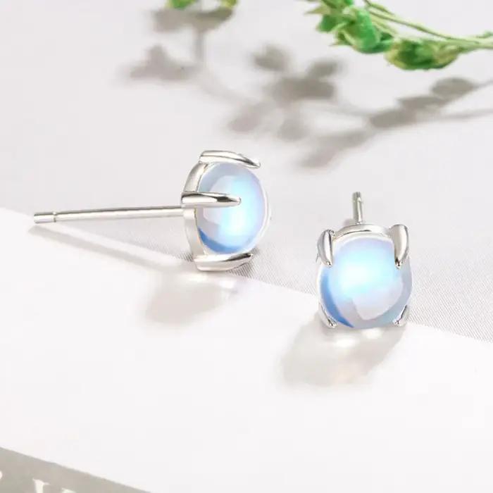 Boucles d'oreilles en argent sterling 925 avec pierre de lune exquise de 5/6 mm pour femme