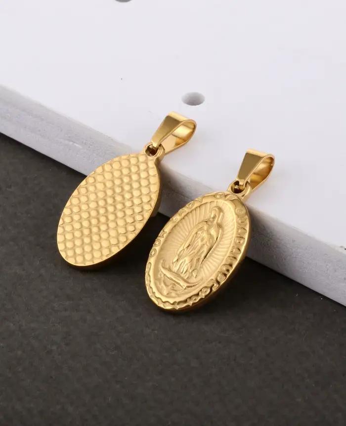 Médaille catholique Notre-Dame de Guadeloupe, pendentif ovale en acier inoxydable, médaillon vierge marie pour collier, accessoires de fabrication de bricolage