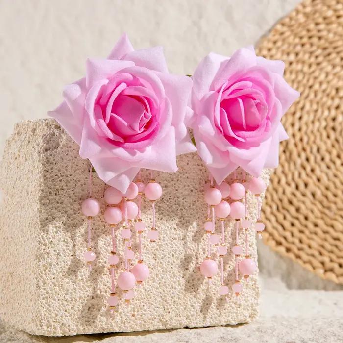 Boucles d'oreilles colorées fleur rose 3D
