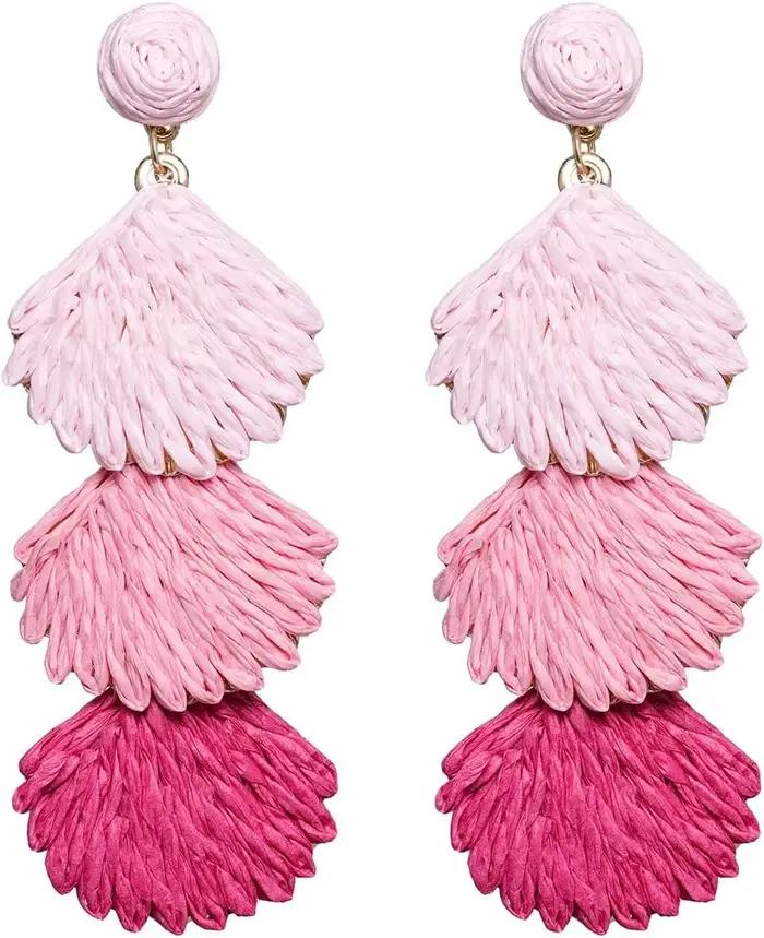 Boucles d'oreilles pendantes en raphia pour femmes