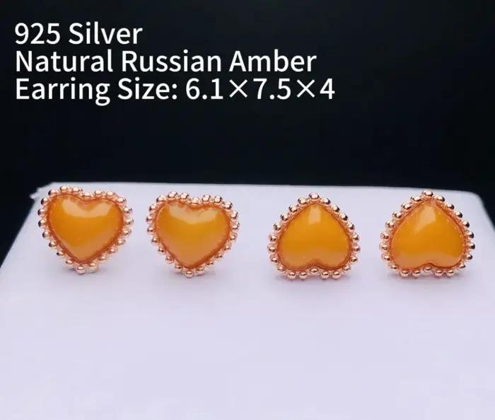 Boucles d'oreilles en argent 925 garanti, ambre jaune naturel baltique/russe, perles rondes en pierr