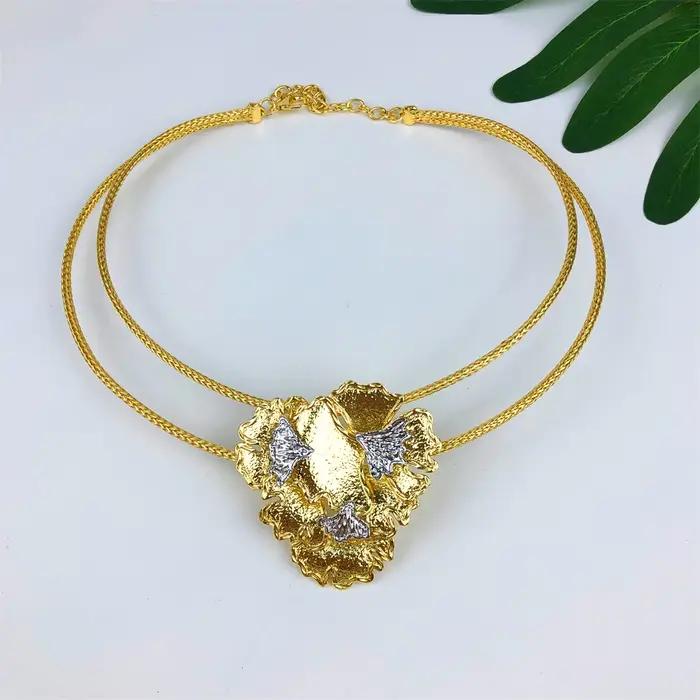 ESALE plaqué or femme ensemble de Bijoux luxueux fleur collier boucles d'oreilles