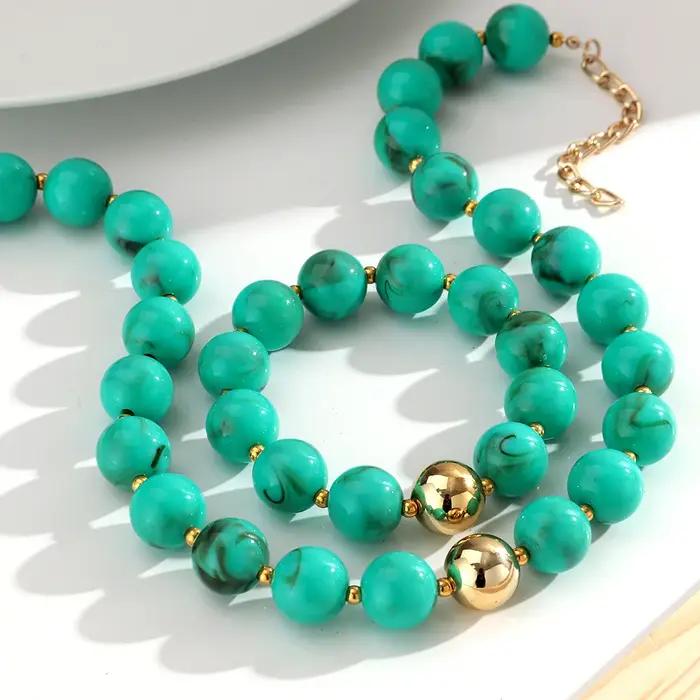 Nouveaux colliers et bracelets en résine à perles rondes pour femmes et hommes
