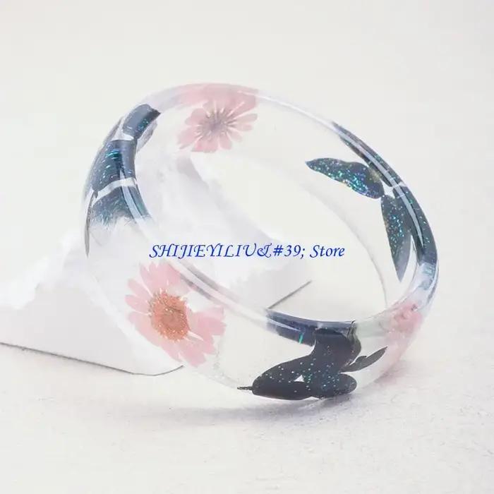 E21F – bracelet élégant en résine avec fleurs préservées pour femmes