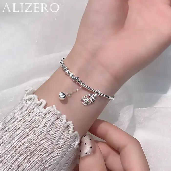 Bracelet Cloche Perles Rondes ALIZERO Argent Sterling 925 Pour Fêtes Soirées Élégantes Occasions Spéciales