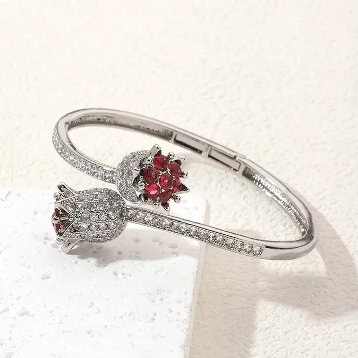 Bracelets de luxe en Zircon pour femmes, Rose ouverte, avec cristaux scintillants, bouton de printem