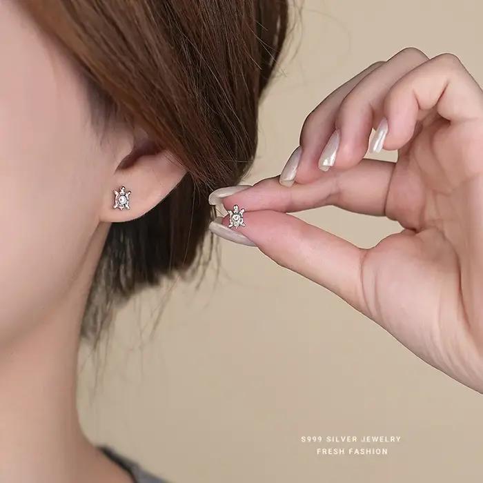 INZATT réel 925 en argent Sterling tortue Mini boucles d'oreilles pour les femmes mignon Animal bijoux fins accessoires minimalistes