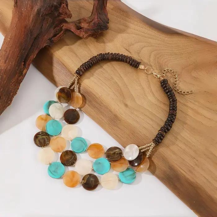 Collier Multicouche Perlé Fait Main en Perles Acryliques et Bois Géométriques Rondes Tendance Zara 2026 pour Femme – Bijou de Cou Idéal pour les Vacances d'Été