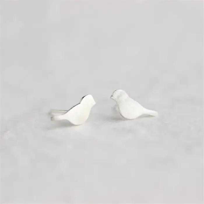 Boucles d'oreilles en argent regardé 925 pour femme, animal mignon, oiseau doux brossé, bijoux simpl