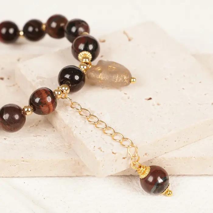 Bracelet en pierre synthétique semi-précieuse élastique perlée à la main avec perles de verre tchèque (6-015)