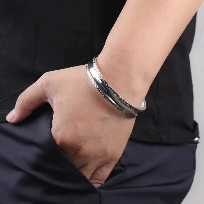 Bracelet à texture circulaire en argent 925 pour hommes et femmes