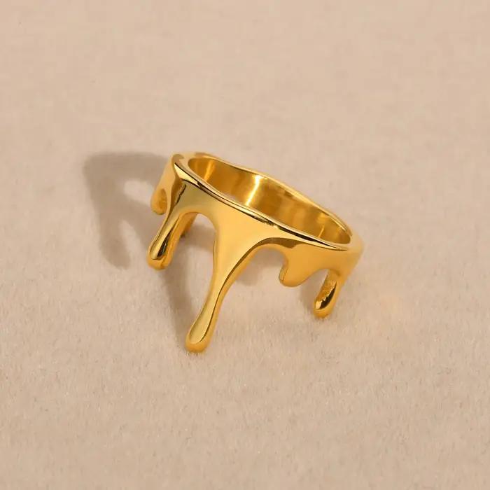 Bagues en métal minimalistes fantaisie pour femmes, bague intérieure de lave de sable de couleur or,